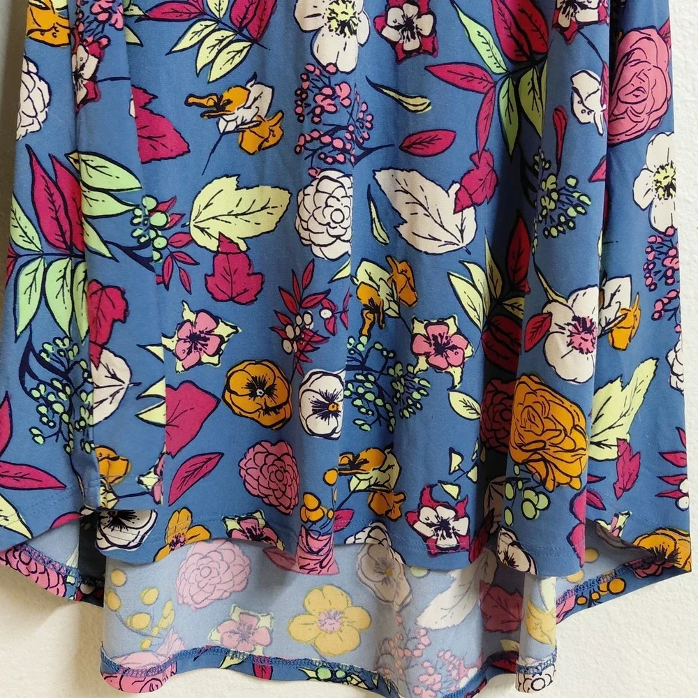 LuLaRoe Girls Scarlett Dress Size 4 Blue Multicolor Floral High Low Short Sleeve